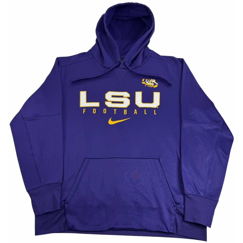 Nike LSU Wildcats Football Center Swoosh Hoodie Mens XL DriFit Purple Sweatshirt